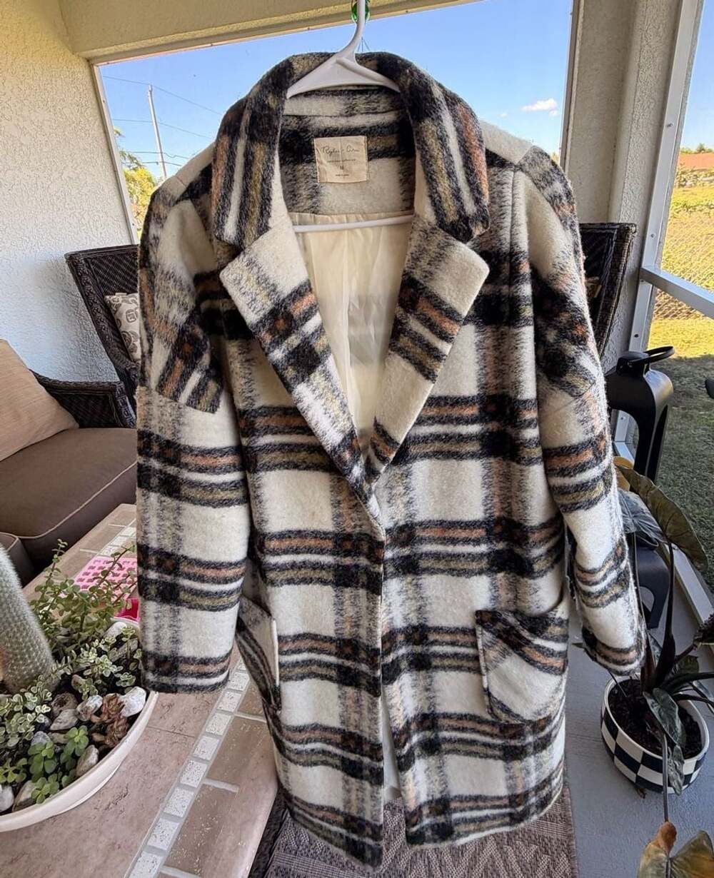 Rylee + Cru Plaid Wool Coat Size M